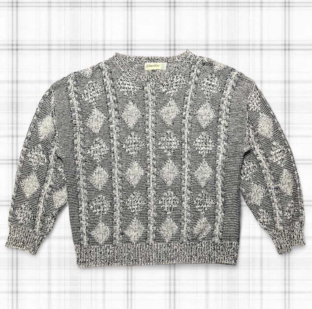 Vintage St. John's Bay Geometric Knit Cotton Blend Crewneck Sweater Made in USA